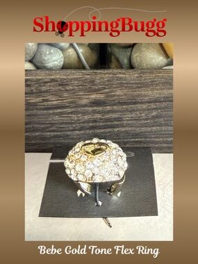 New Bebe Rhinestones & Gold Tone Flex Ring